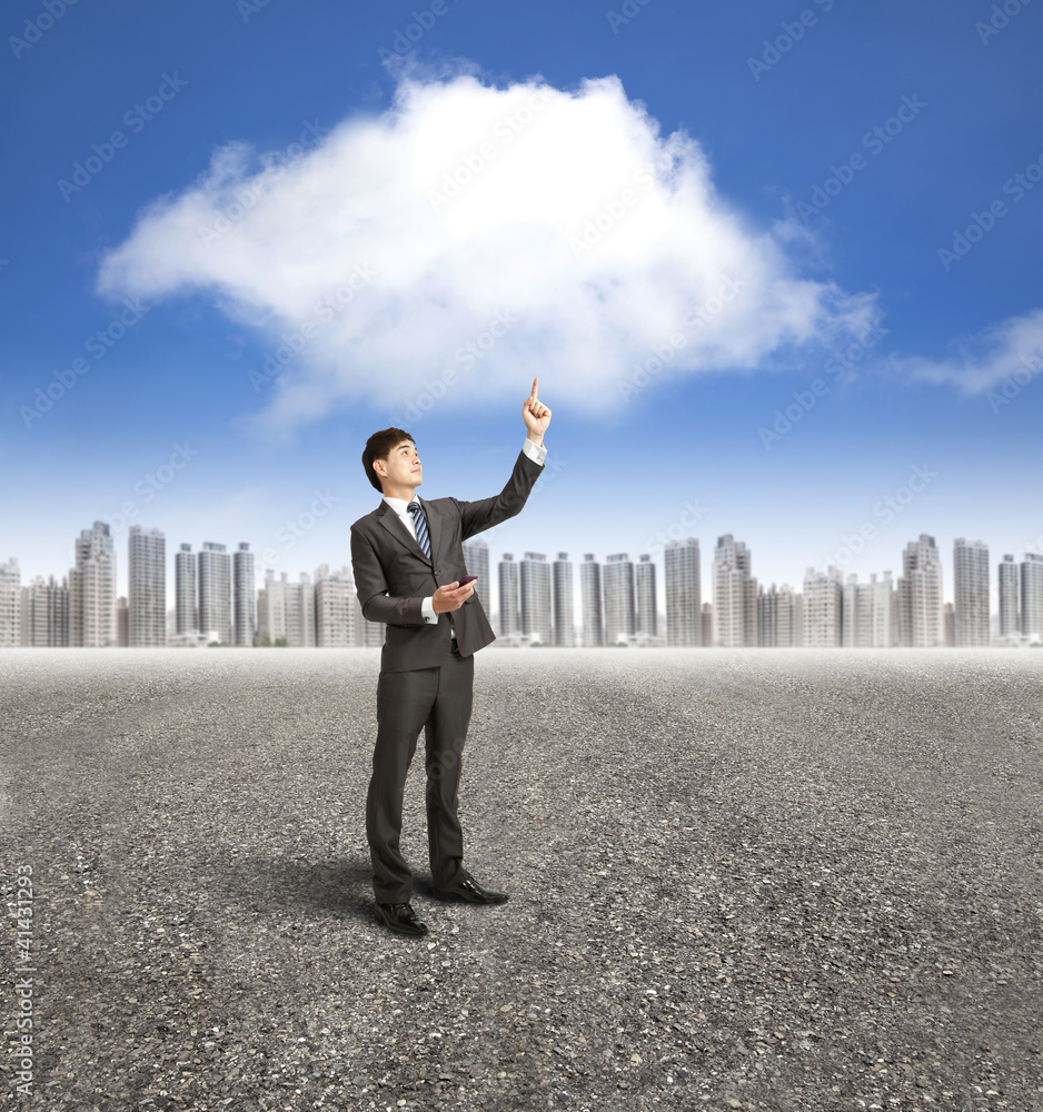 businessman using mobile phone with cloud computing businessman using mobile phone with cloud computing