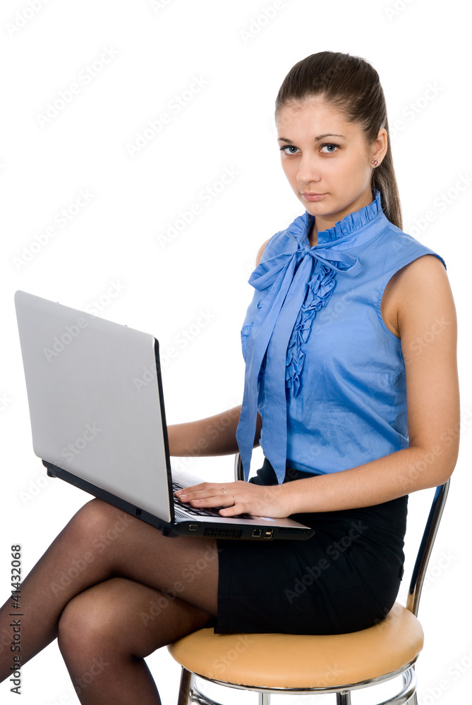 Portrait of a beautiful young girl with laptop computer Portrait of a beautiful young girl with laptop computer