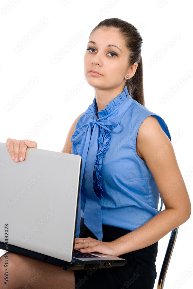 Portrait of a beautiful young girl with laptop computer Portrait of a beautiful young girl with laptop computer