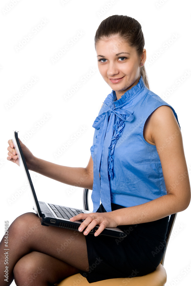 Portrait of a beautiful young girl with laptop computer Portrait of a beautiful young girl with laptop computer