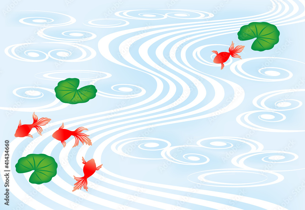 金魚 和風 水色 横 Stock Vector Adobe Stock