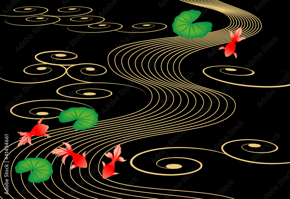 金魚 和風 蒔絵風 横 Stock Vector Adobe Stock