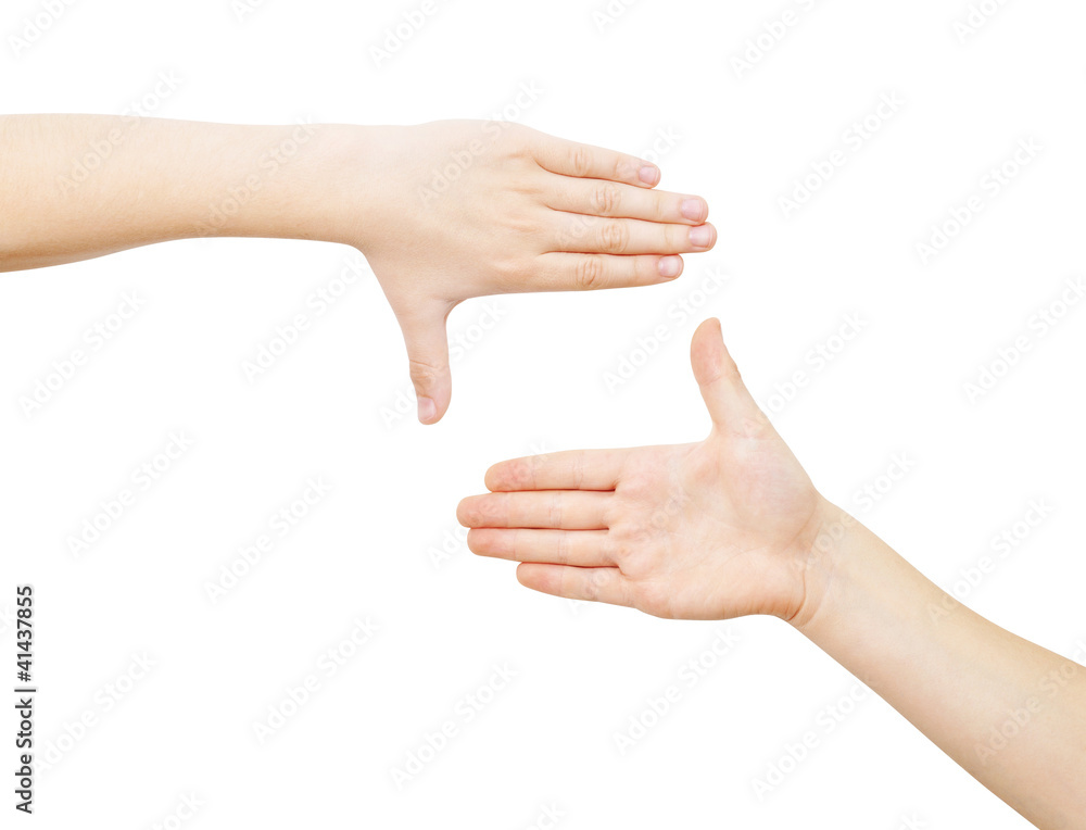 Framing with two hands, isolated on white, clipping path Framing with two hands, isolated on white, clipping path