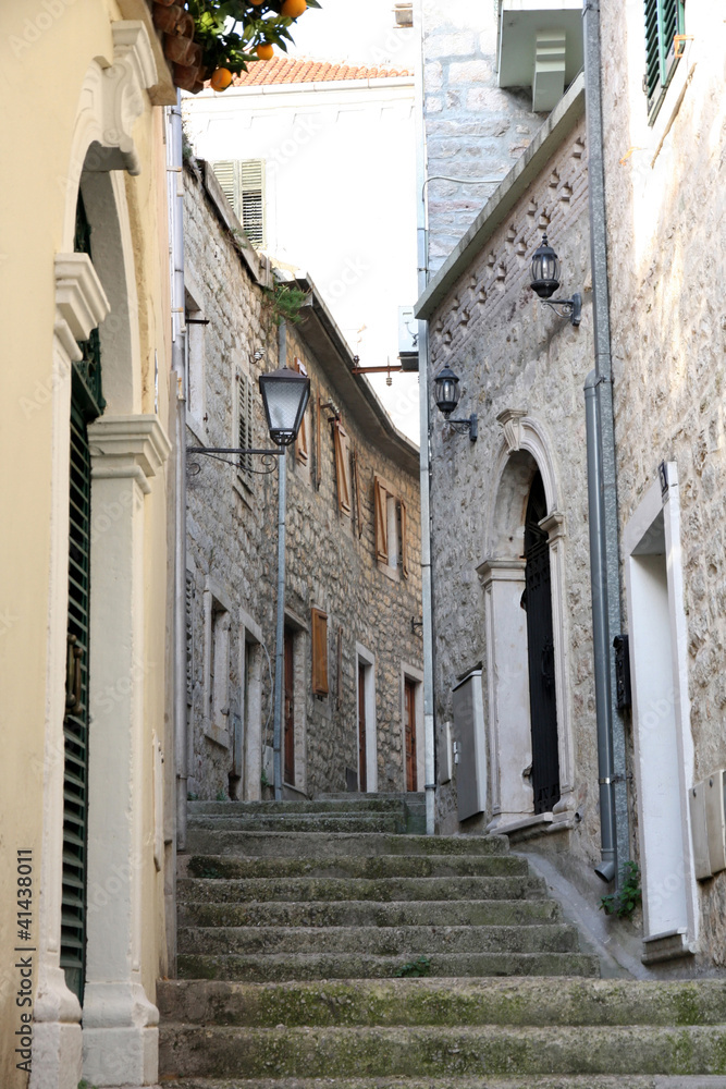 Backstreet in old town of Herceg Novi, Montenegro