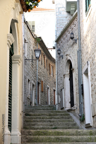 Fototapeta Naklejka Na Ścianę i Meble -  Backstreet in old town of Herceg Novi, Montenegro
