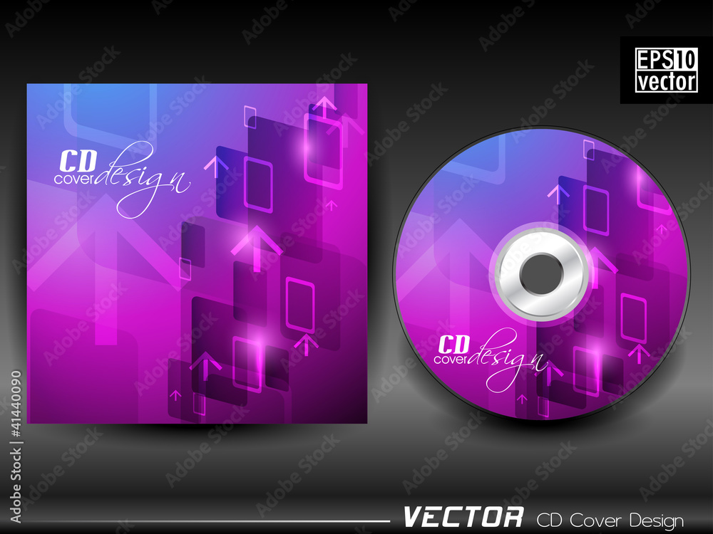 Naklejka premium Vector CD cover in purple and blue color with up side arrow