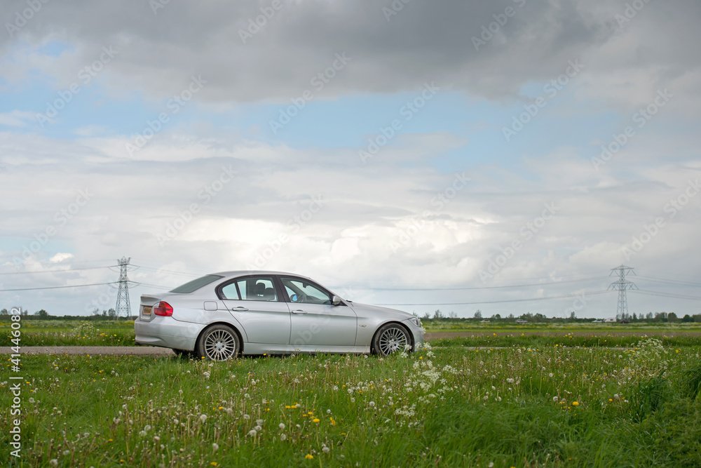 Car parked along a countryside road