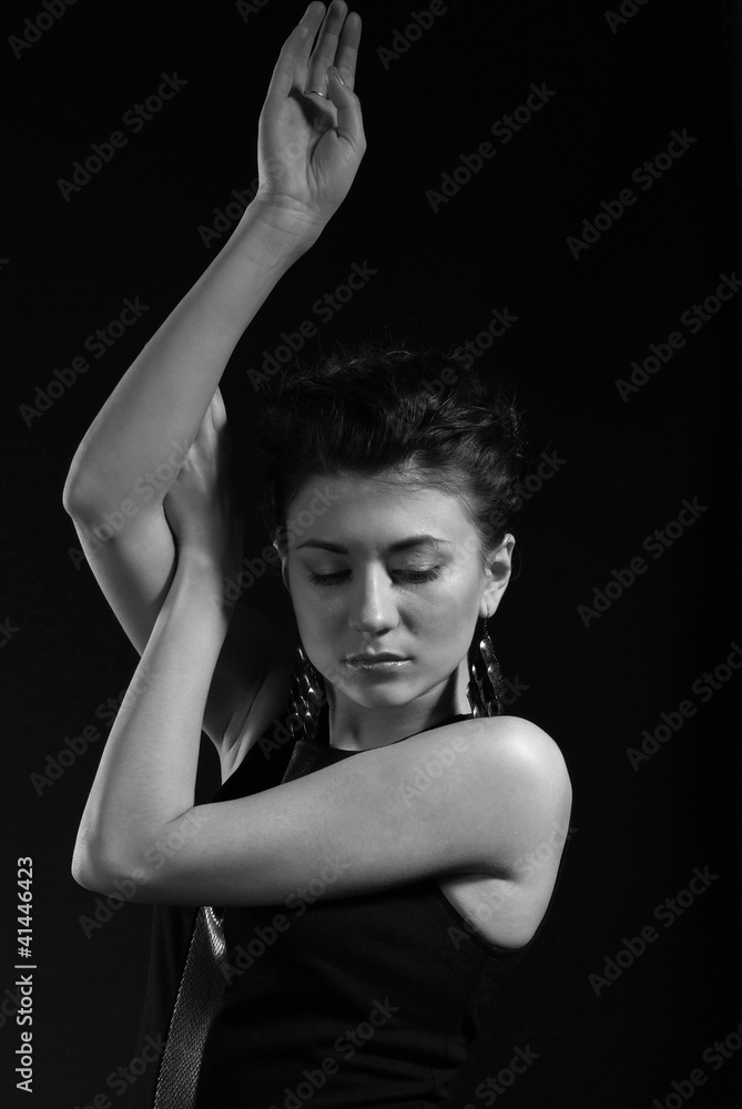 portrait of brunette with eyes closed portrait of brunette with eyes closed