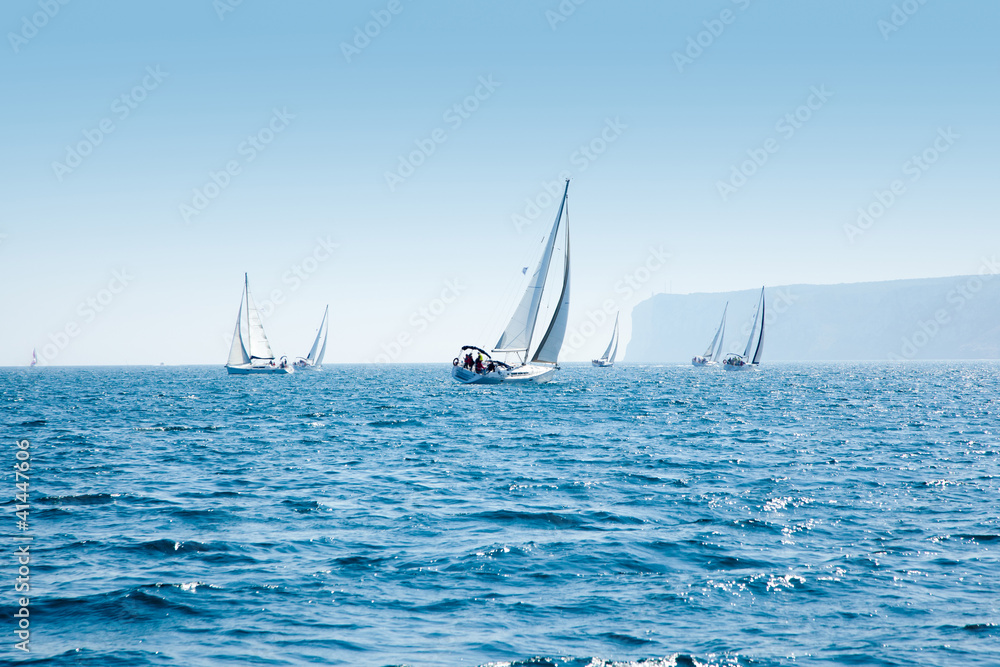 boats sail regatta with sailboats in mediterranean