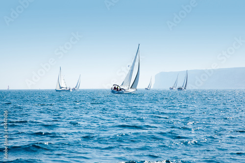 Canvas Print boats sail regatta with sailboats in mediterranean