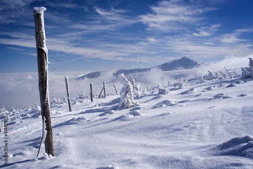 Winter scenery. Snowy mountain ridge in central europe.