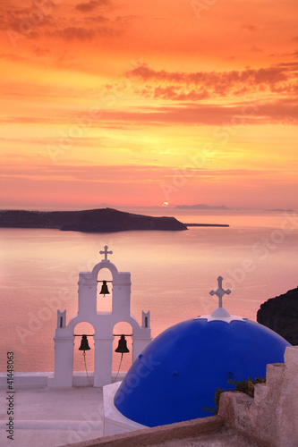 Santorini with Traditional Church in Fira, Greece