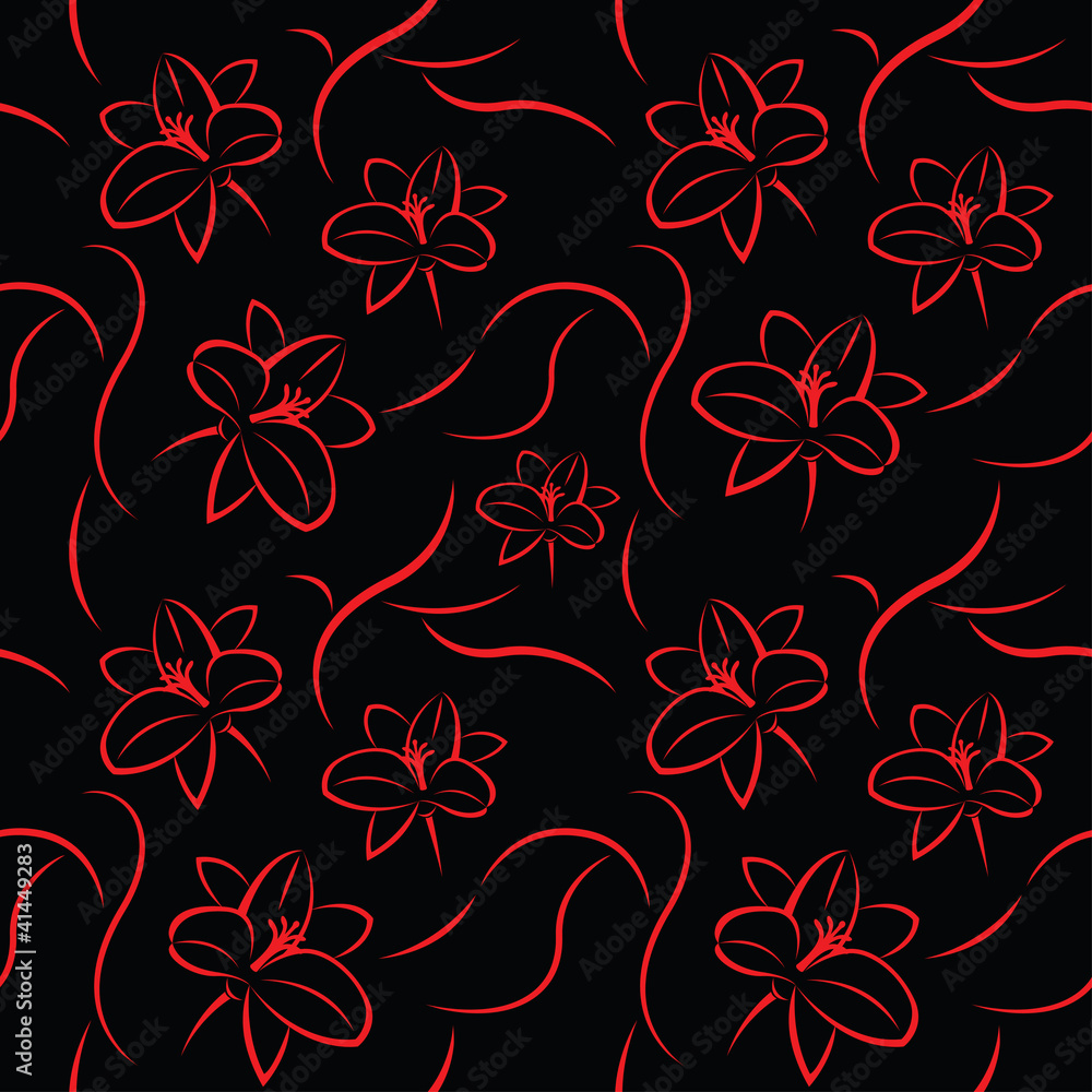 Red floral seamless on black