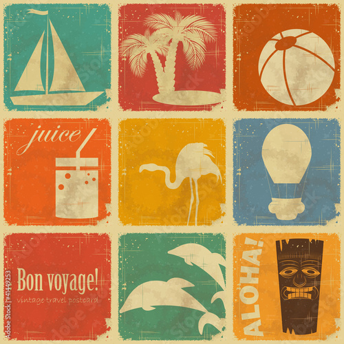 set of vintage travel labels