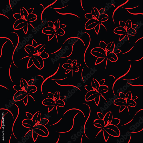 Red floral seamless on black
