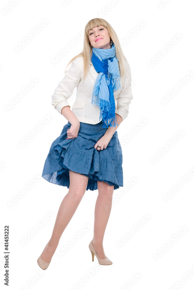 Emotional blonde with a scarf on a neck Emotional blonde with a scarf on a neck