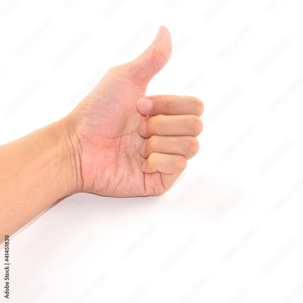 Male hand showing thumbs up sign isolated on white Male hand showing thumbs up sign isolated on white