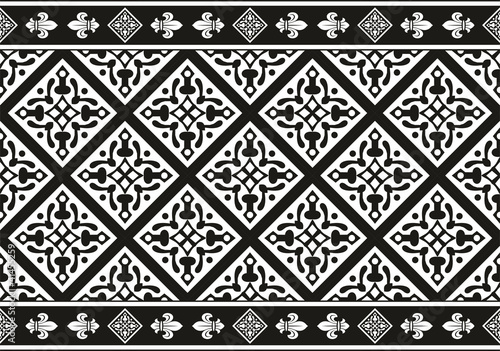 Geometrical Seamless black-and-white gothic floral texture