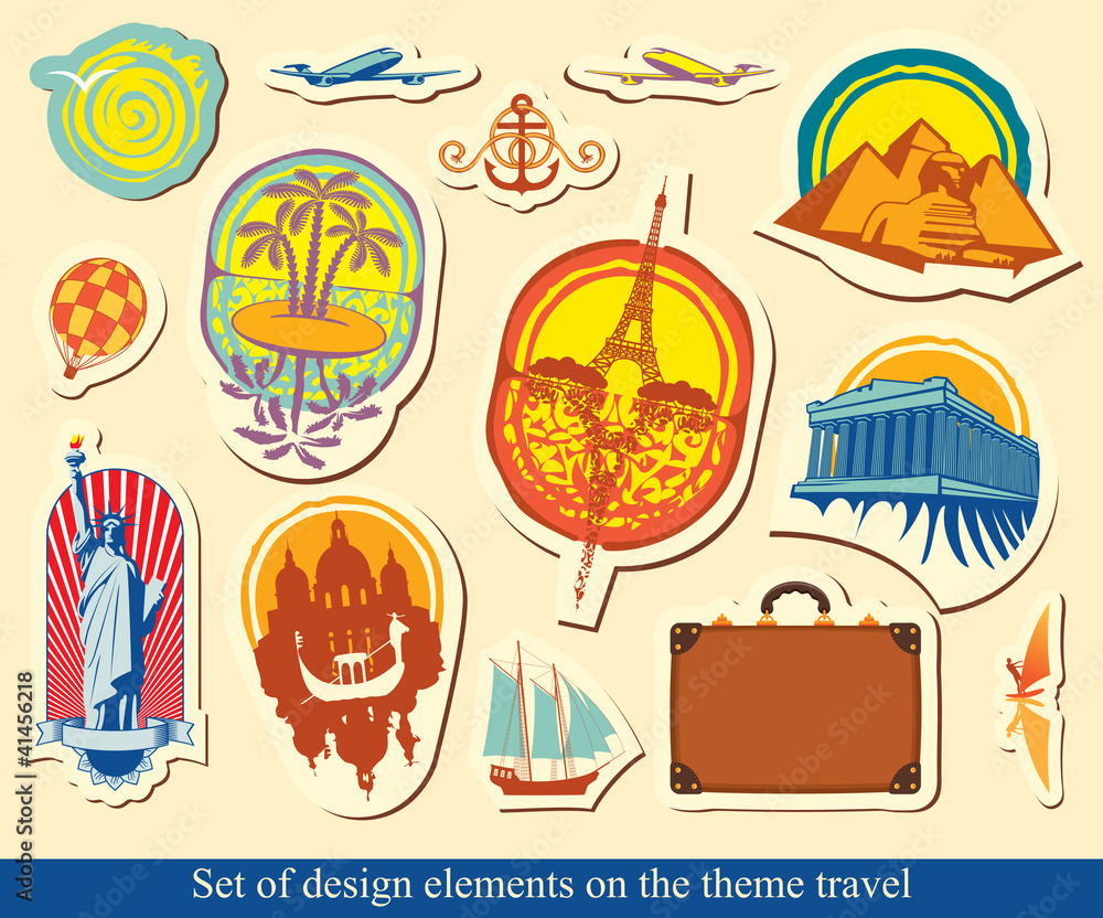 set of design elements on tourist industry