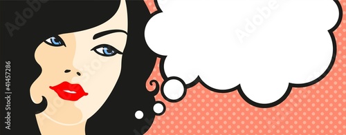 Banner with female face and thinking bubble
