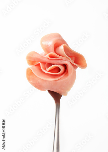 Slice of ham on fork