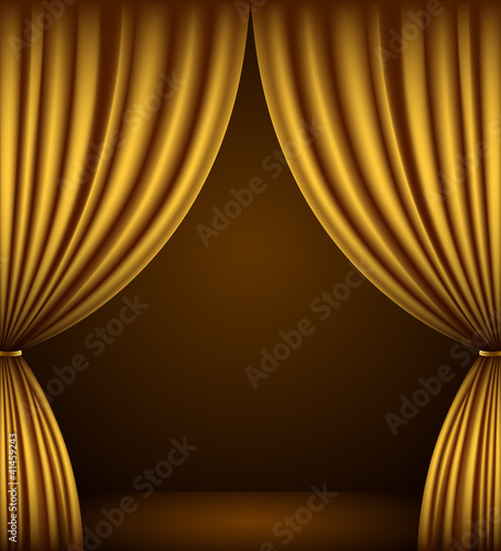 Gold theater curtain classic background. vector