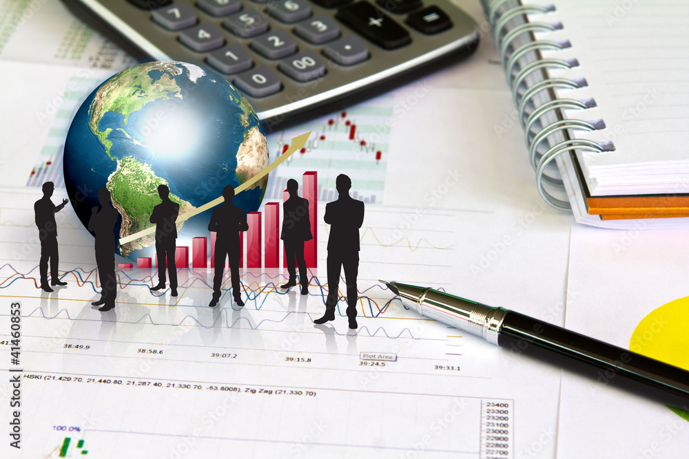 Silhouettes of business and business graph with earth (Elements Silhouettes of business and business graph with earth (Elements