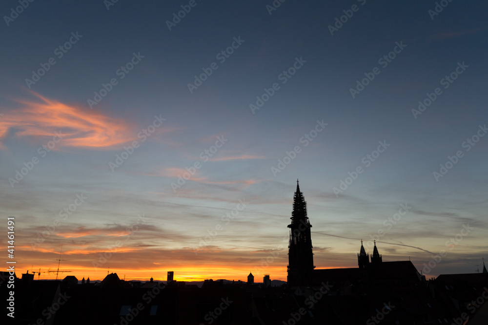 silhouette of freiburg in sunset