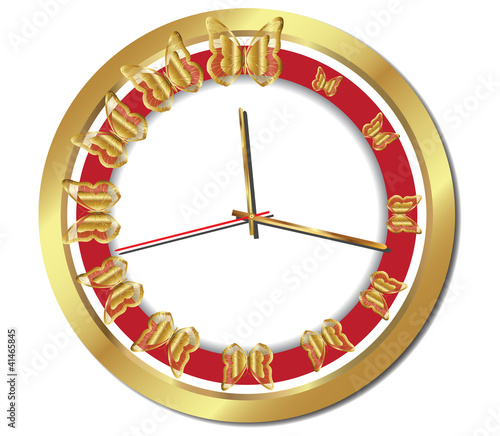 Golden Sticky Butterfly Clock.Vector