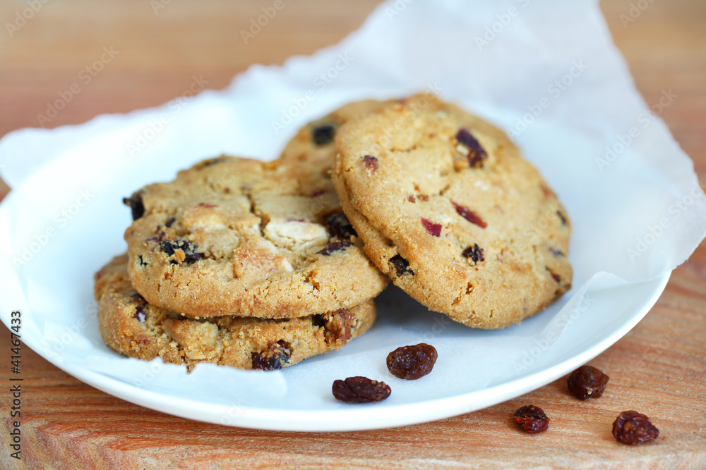 Freshly baked cookies with dried fruits and raisins Freshly baked cookies with dried fruits and raisins