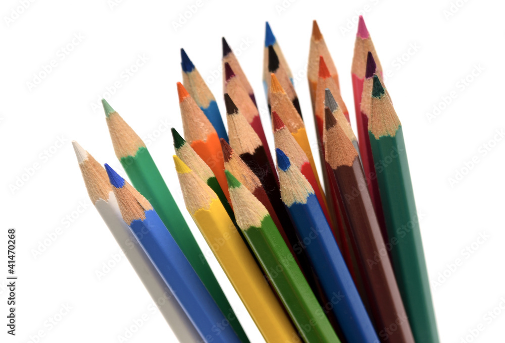 Colour pencils isolated on white background close up Colour pencils isolated on white background close up