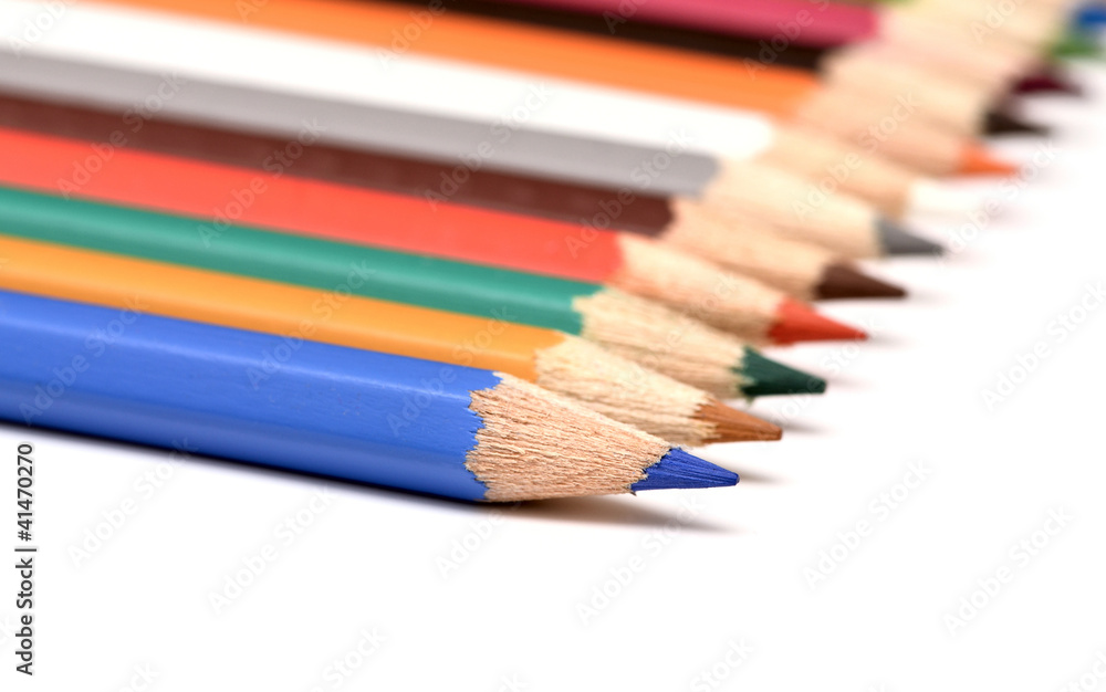 Colour pencils isolated on white background close up Colour pencils isolated on white background close up