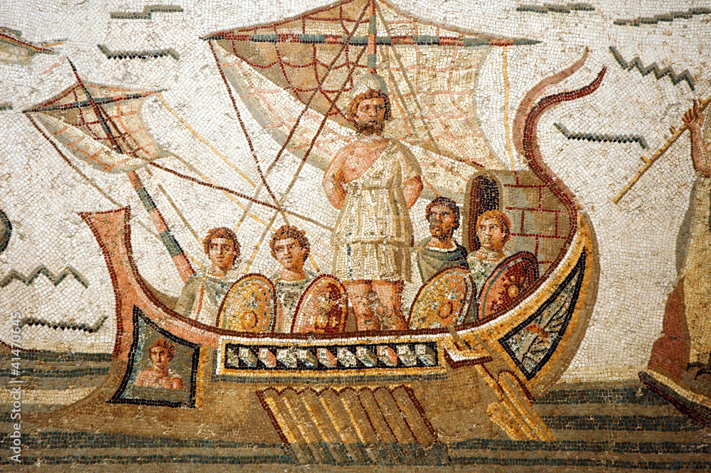Obraz premium Scena mozaiki z Odysei Homera w Muzeum Bardo w Tunezji