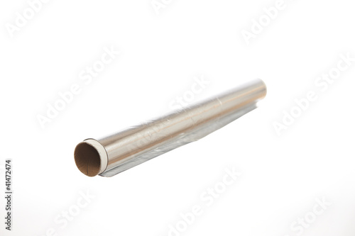 Roll of aluminium foil isolated on white background