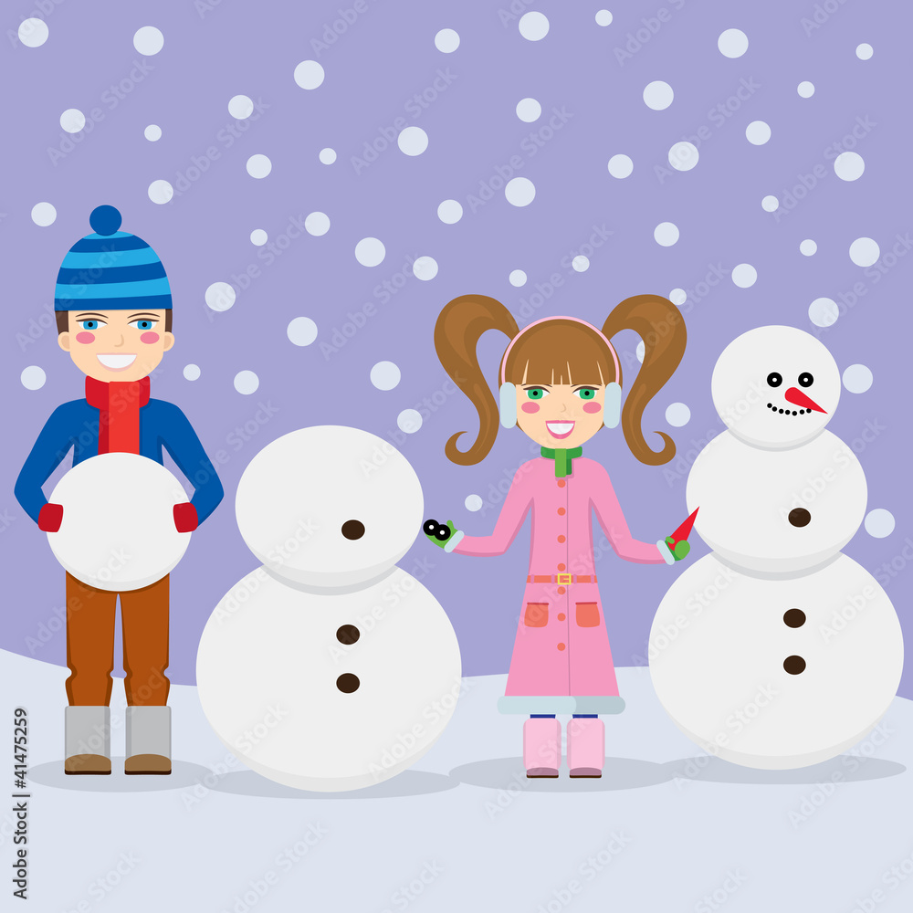 Children making snowmen. Children making snowmen.