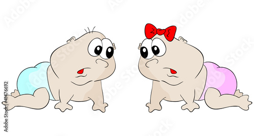 Vector crawl boy and girl on a white background