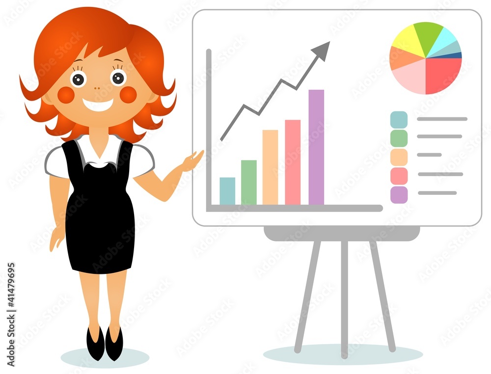 The businesswoman shows the growth schedule on a board The businesswoman shows the growth schedule on a board