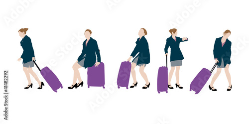 5 silhouettes de femme avec une valise