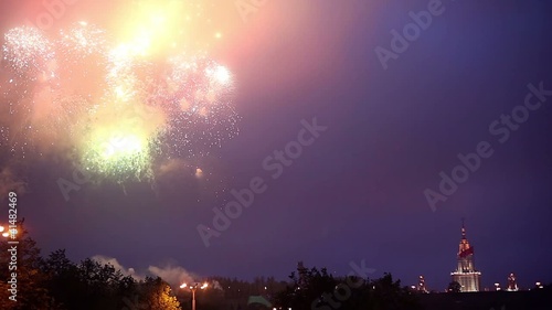 Fireworks above the Moscow University in Victory Day