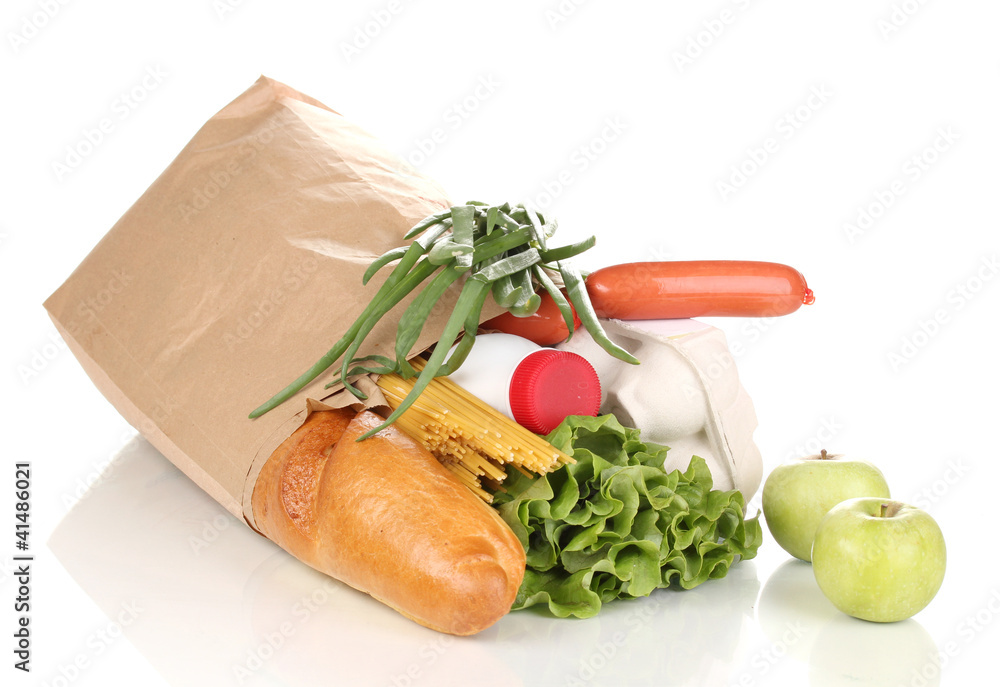 Paper bag with food isolated on white Paper bag with food isolated on white