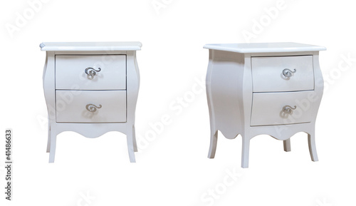 White modern bedside table isolated on white bakcground