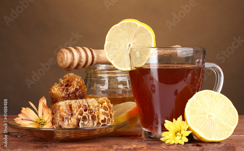 honey, lemon, honeycomb and a cup of tea