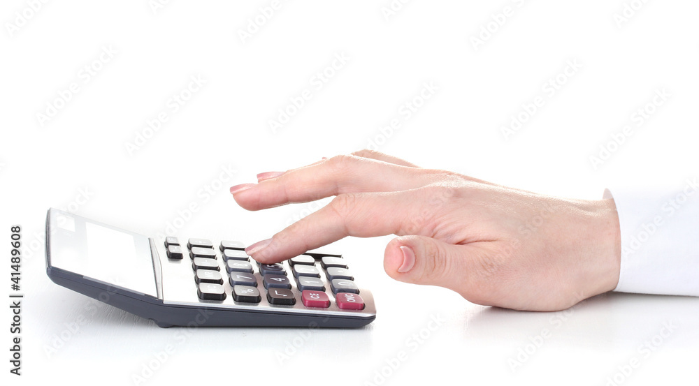 women hand and Calculator isolated on white women hand and Calculator isolated on white