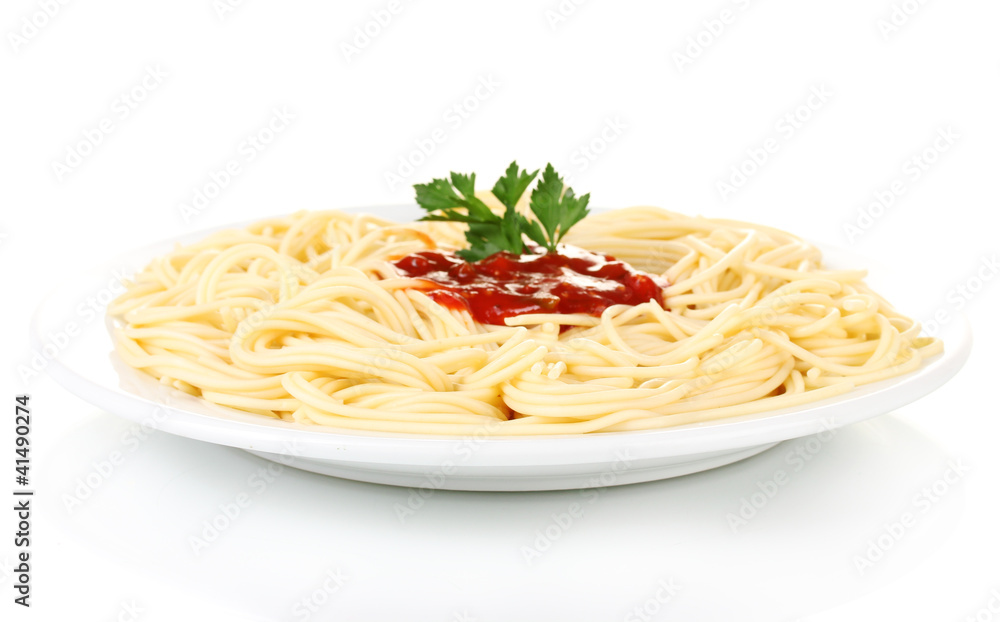 Italian spagetti cooked in a white plate isolated on white Italian spagetti cooked in a white plate isolated on white