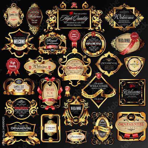 vector set of labels with gold elements photo