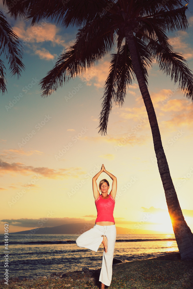 Beautiful Yoga Woman at Sunset
