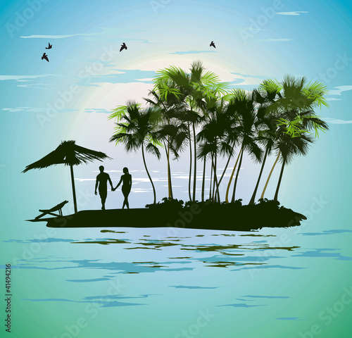 young couple relaxing on a tropical island