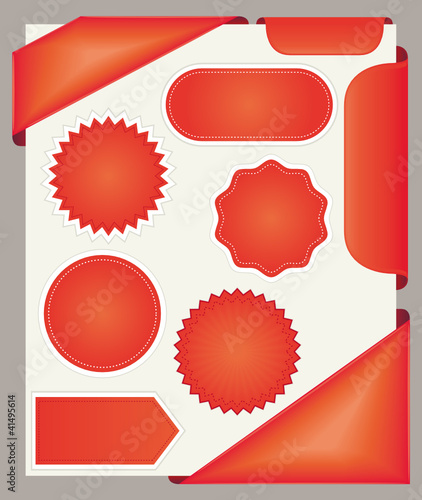 Red stickers, corner banners and bookmarks. Marketing set.
