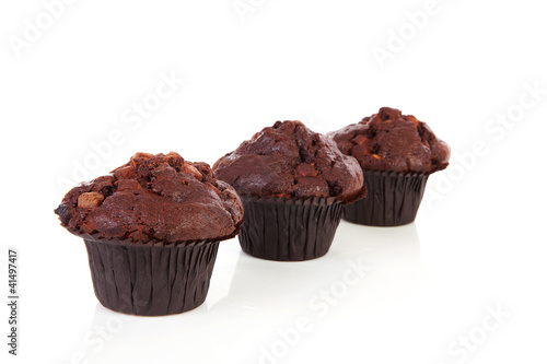 Three chocolate cupcakes