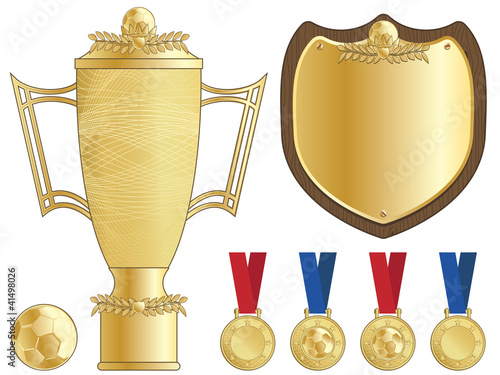 football trophy shield and emblems vector clipart gold soccer trophies isolated on white